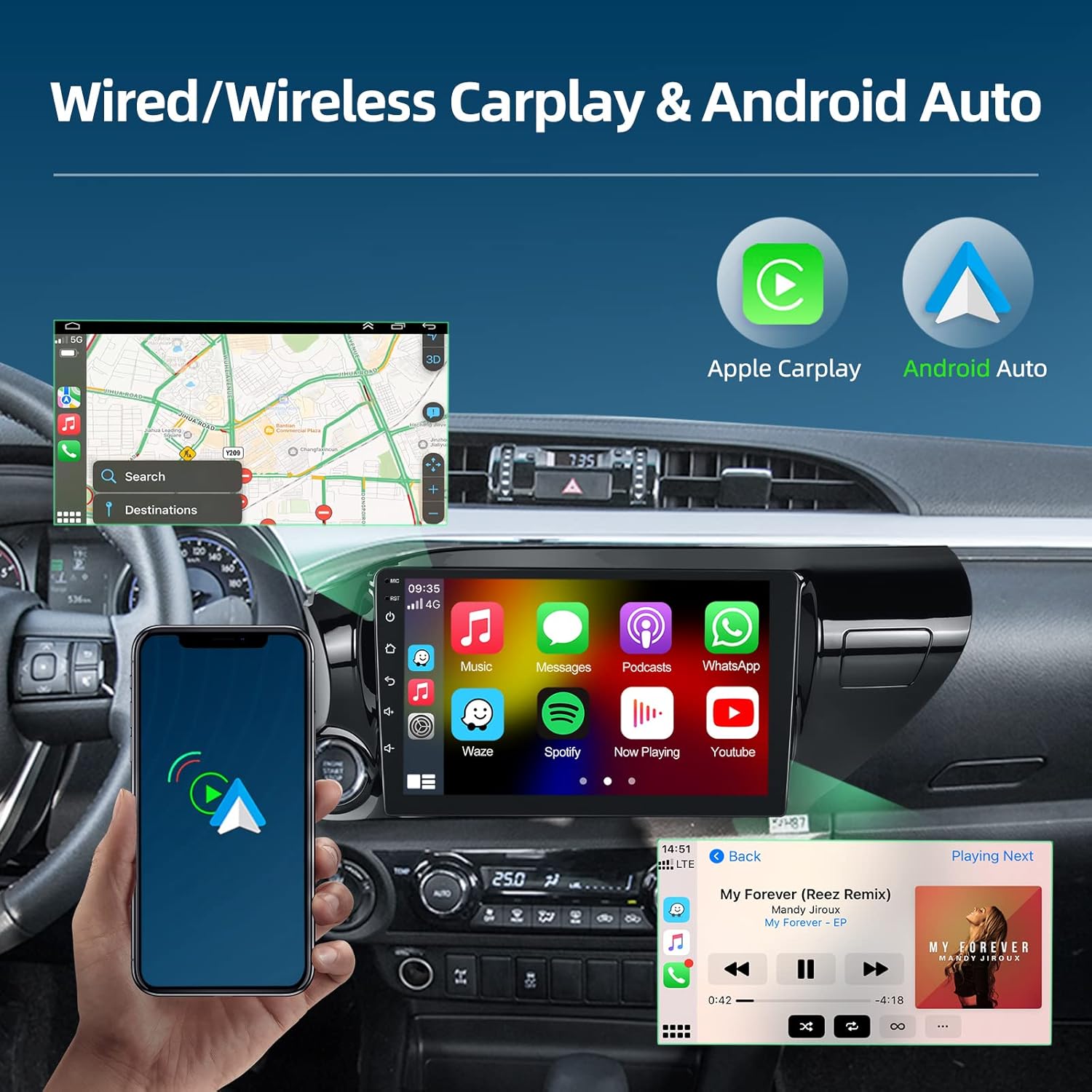 10.1" Android Touch Screen Car Stereo For Toyota Hilux 2015-2020 GPS Navigation Multimedia Player