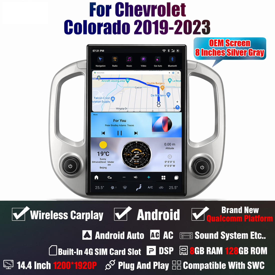 14.4" Android 13 Car Stereo for 2019-2023 Chevy Colorado GMC Canyon | Wireless CarPlay Android Auto | Plug &amp; Play Tesla Style Head Unit