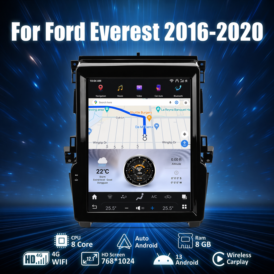 Tesla Android 12.1″ Car Radio GPS Navigation For Ford Everest 2016-2020 Car Multimedia Stereo Player Car Video