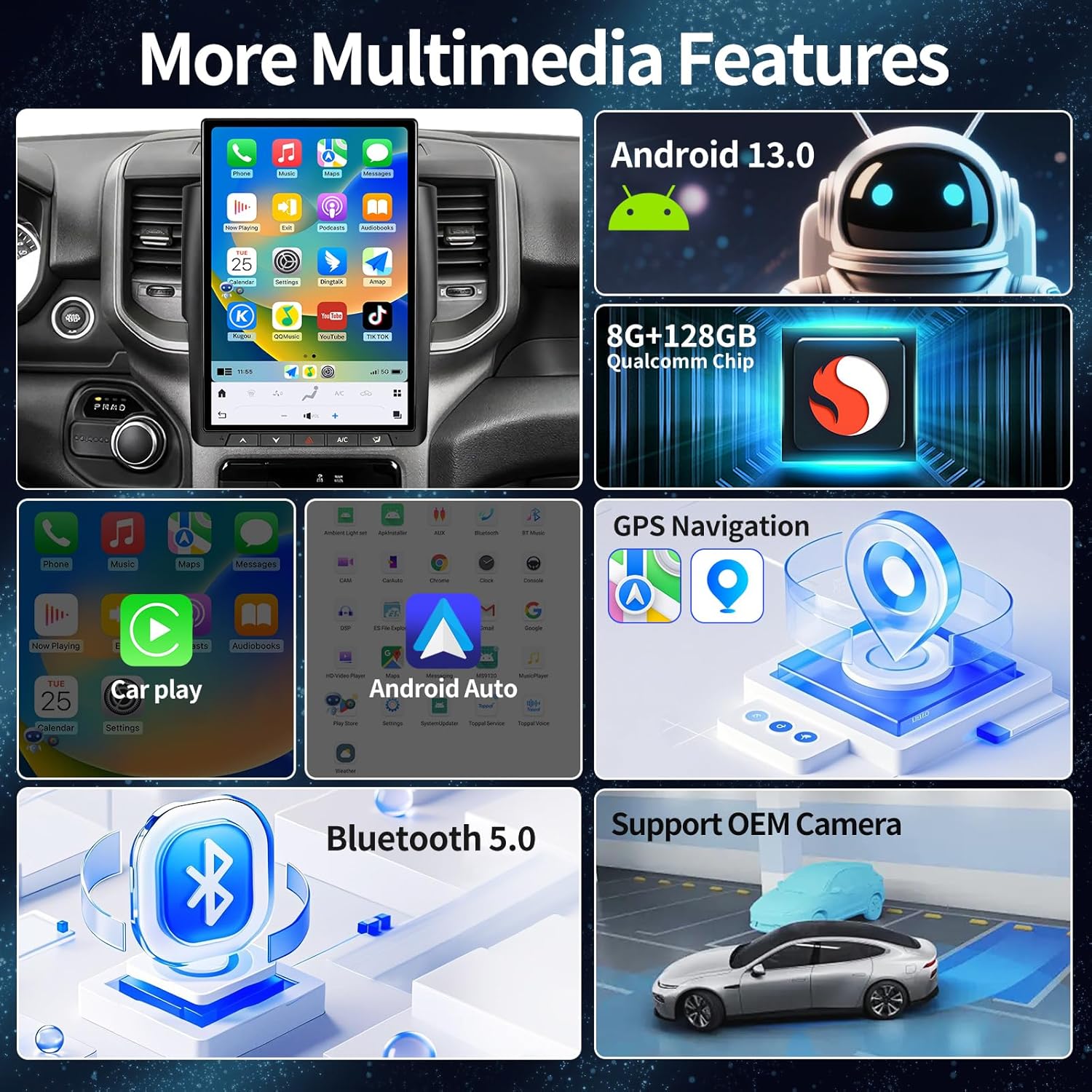 Tesla Android 13 14.4″ Car Radio GPS Navigation For Dodge RAM 2019-2022 Car Multimedia Stereo Player Car Video