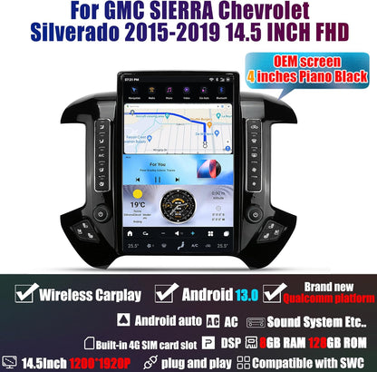 Tesla Android 14.5″ 15.6″ Car Radio GPS Navigation For GMC Sierra Chevrolet Silverado 2014-2019 Car Multimedia Stereo Player