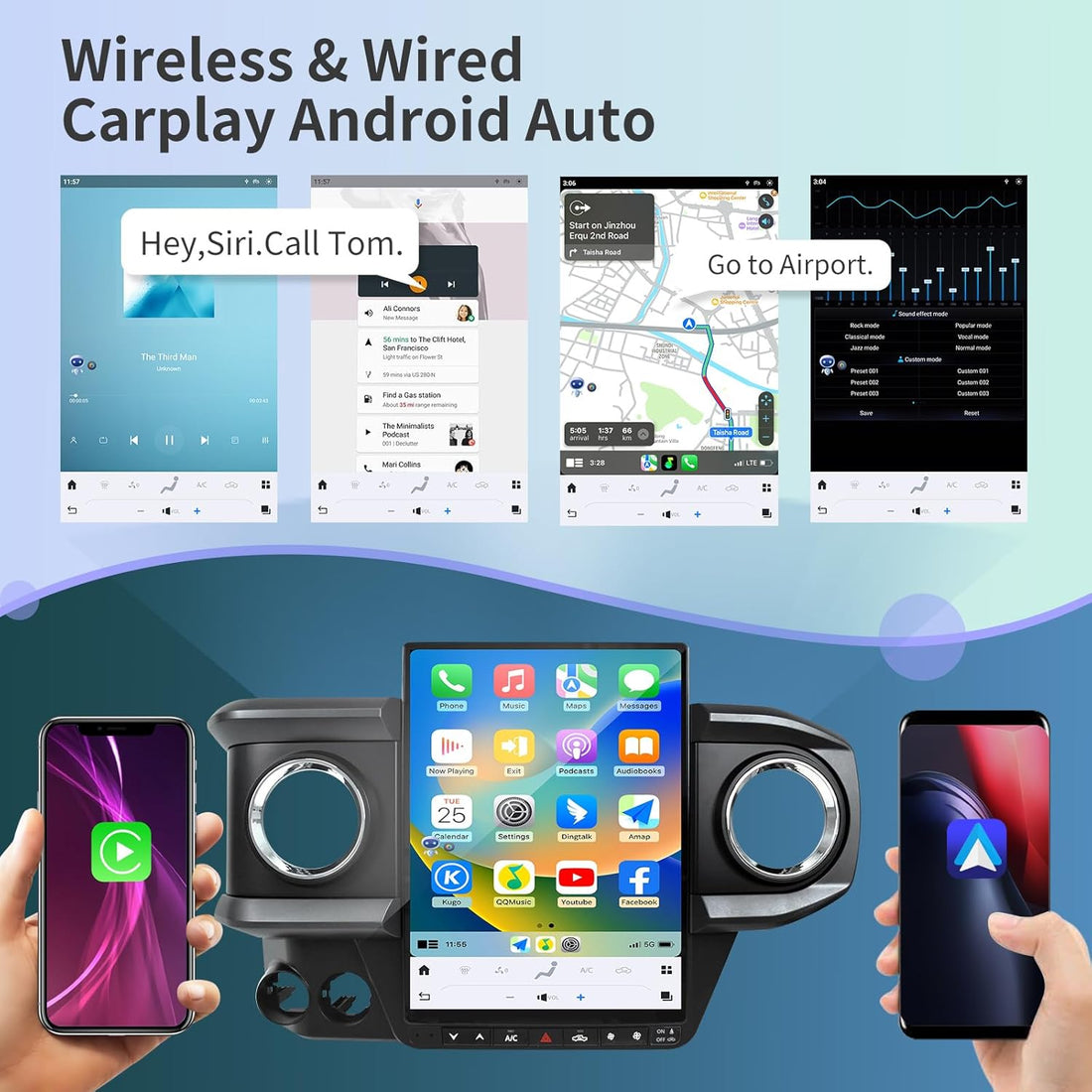 13.8" Android 13 Car Stereo for 2016-2023 Toyota Tacoma | Wireless CarPlay Android Auto | Plug &amp; Play Tesla Style Head Uni
