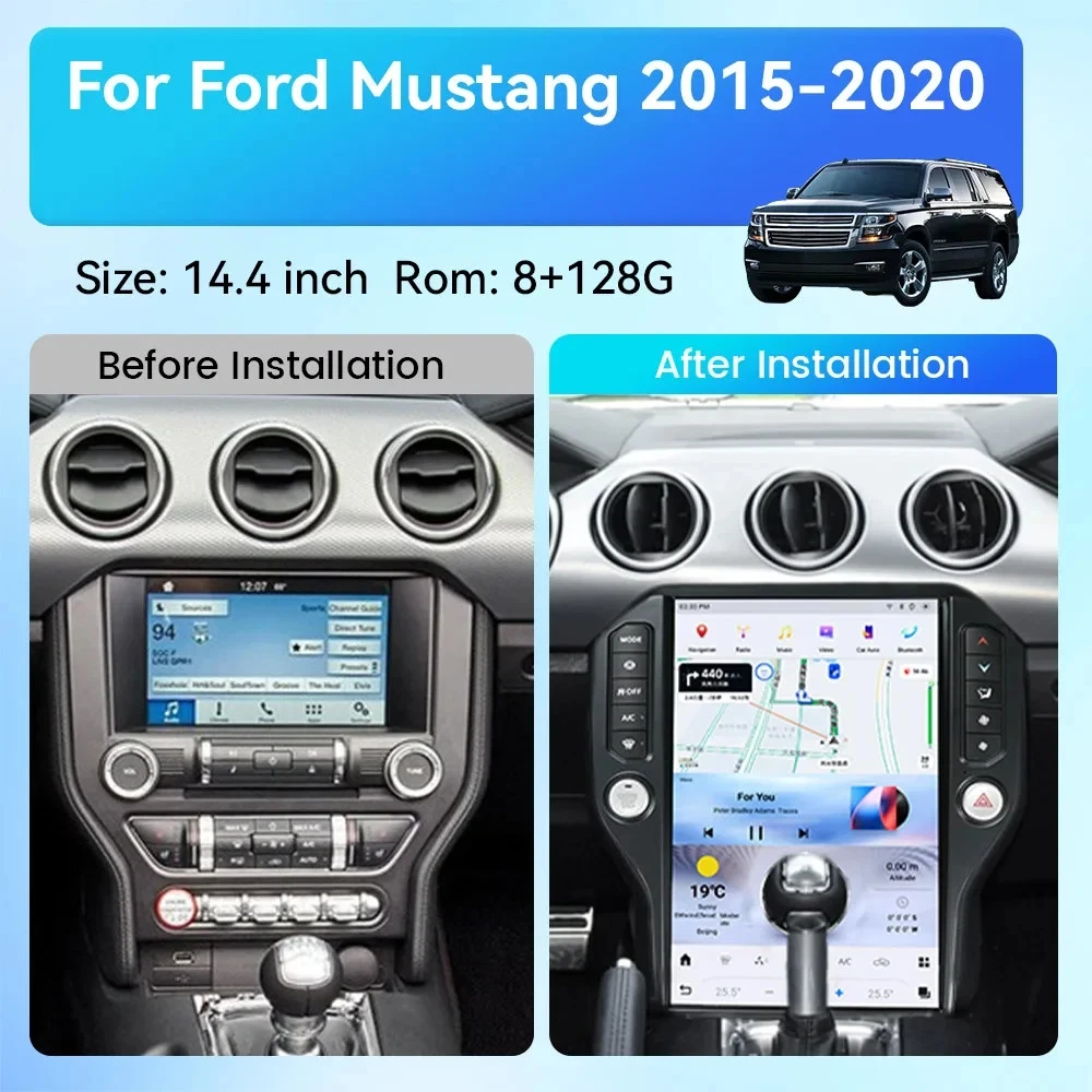 Tesla Android 14.4″ Car Radio GPS Navigation For Ford Mustang 2015-2020