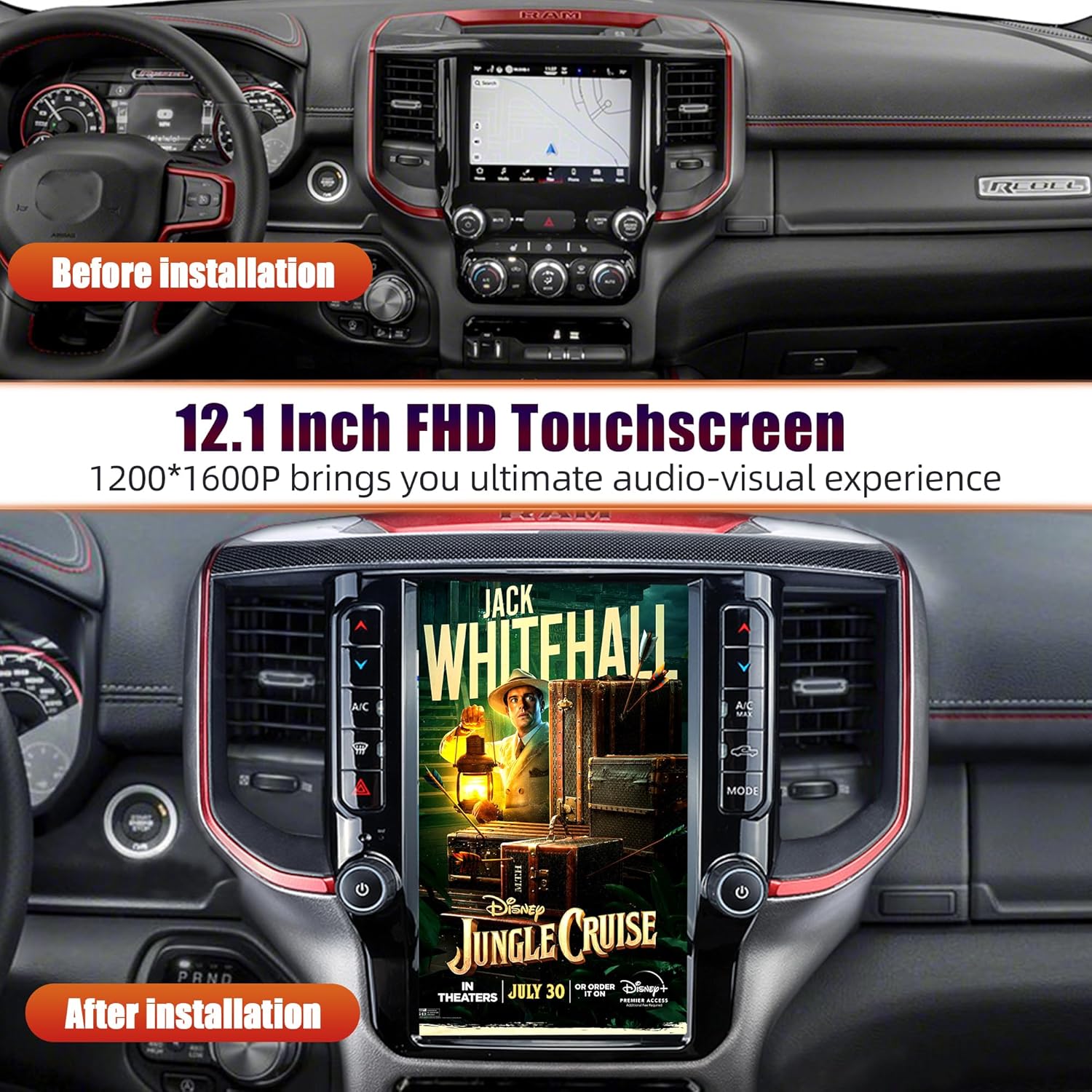12.1" Tesla Style Android Car Radio for Dodge RAM 1500 2500 3500 4500 2019-2022 - Wireless Carplay, Android Auto, GPS Navigation
