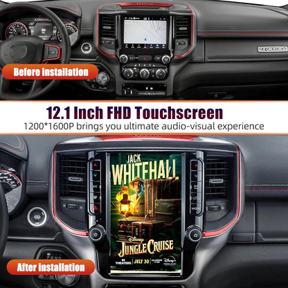 12.1" Tesla Style Android Car Radio for Dodge RAM 1500 2500 3500 4500 2019-2022 - Wireless Carplay, Android Auto, GPS Navigation