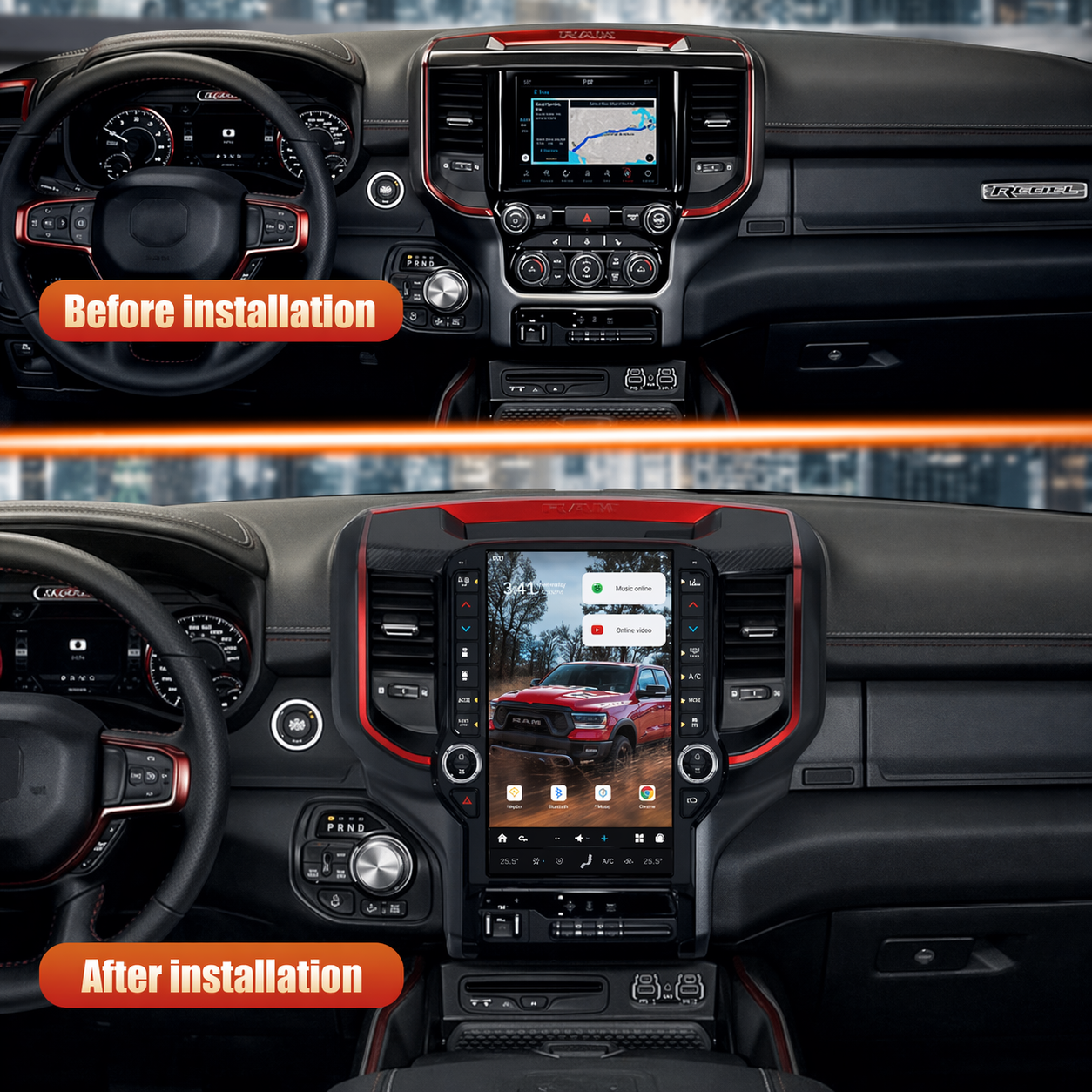 Tesla Android 13.6″ Car Radio GPS Navigation For Dodge Ram 2019-2022 Car Multimedia Stereo Player Car Video