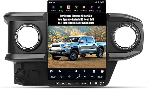 13.8" Android 13 Car Stereo for 2016-2023 Toyota Tacoma | Wireless CarPlay Android Auto | Plug &amp; Play Tesla Style Head Uni