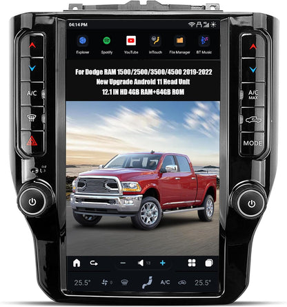 12.1" Tesla Style Android Car Radio for Dodge RAM 1500 2500 3500 4500 2019-2022 - Wireless Carplay, Android Auto, GPS Navigation