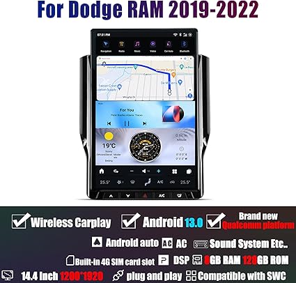 Tesla Android 13 14.4″ Car Radio GPS Navigation For Dodge RAM 2019-2022 Car Multimedia Stereo Player Car Video