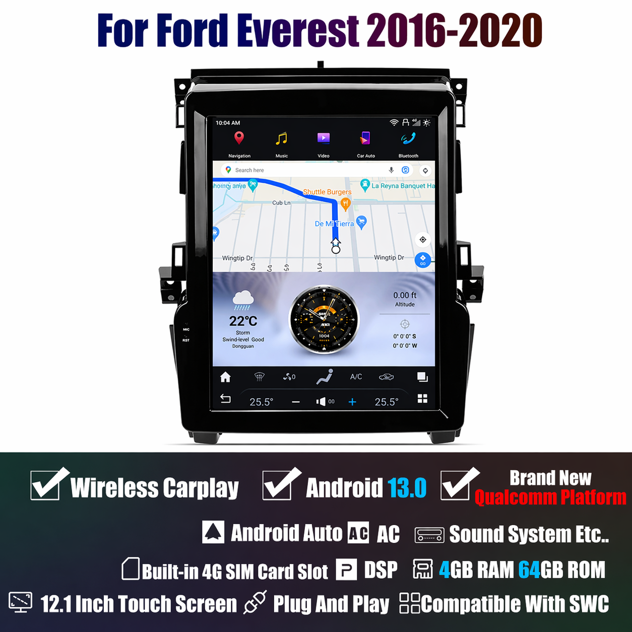 Tesla Android 12.1″ Car Radio GPS Navigation For Ford Everest 2016-2020 Car Multimedia Stereo Player Car Video