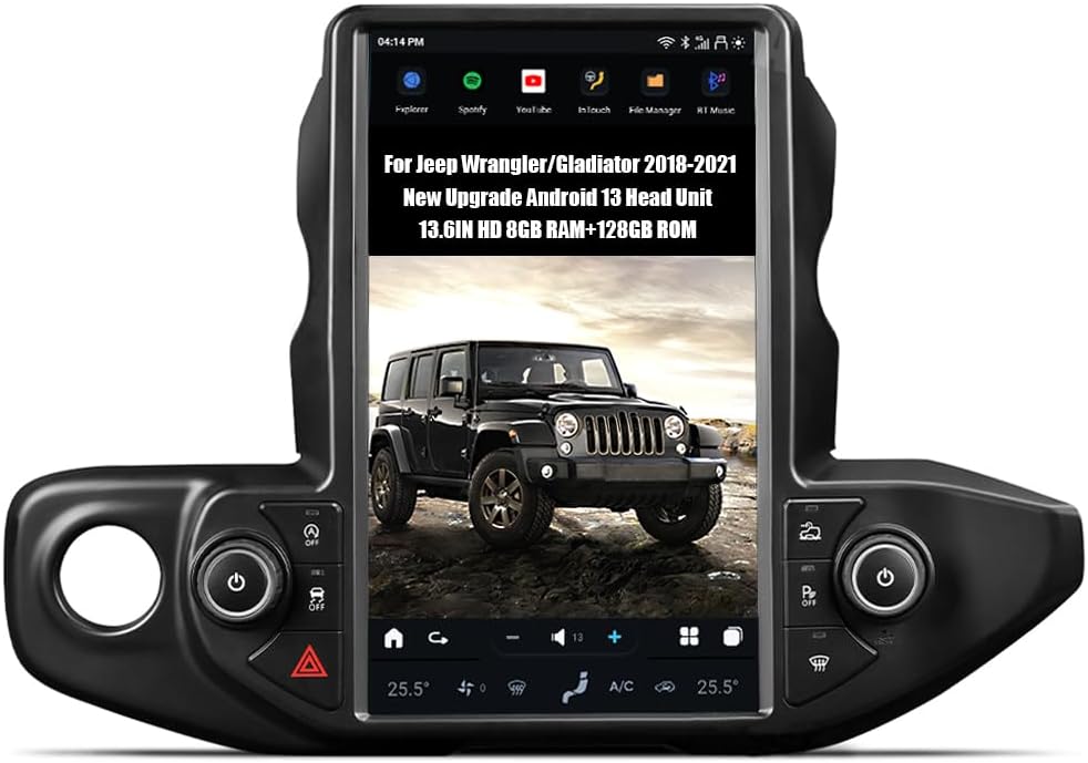 13.6" Tesla Screen for Jeep Wrangler Gladiator  2018-2021 | Wireless Carplay Android Auto Head Unit