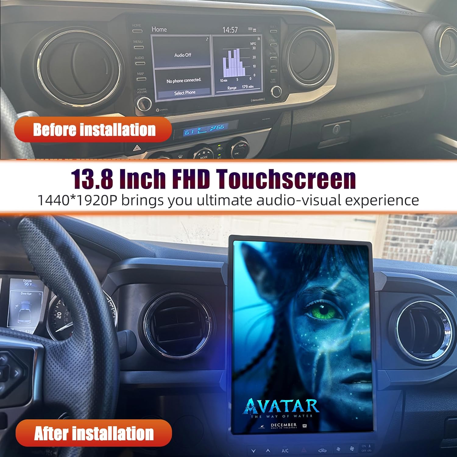 13.8" Android 13 Car Stereo for 2016-2023 Toyota Tacoma | Wireless CarPlay Android Auto | Plug &amp; Play Tesla Style Head Uni