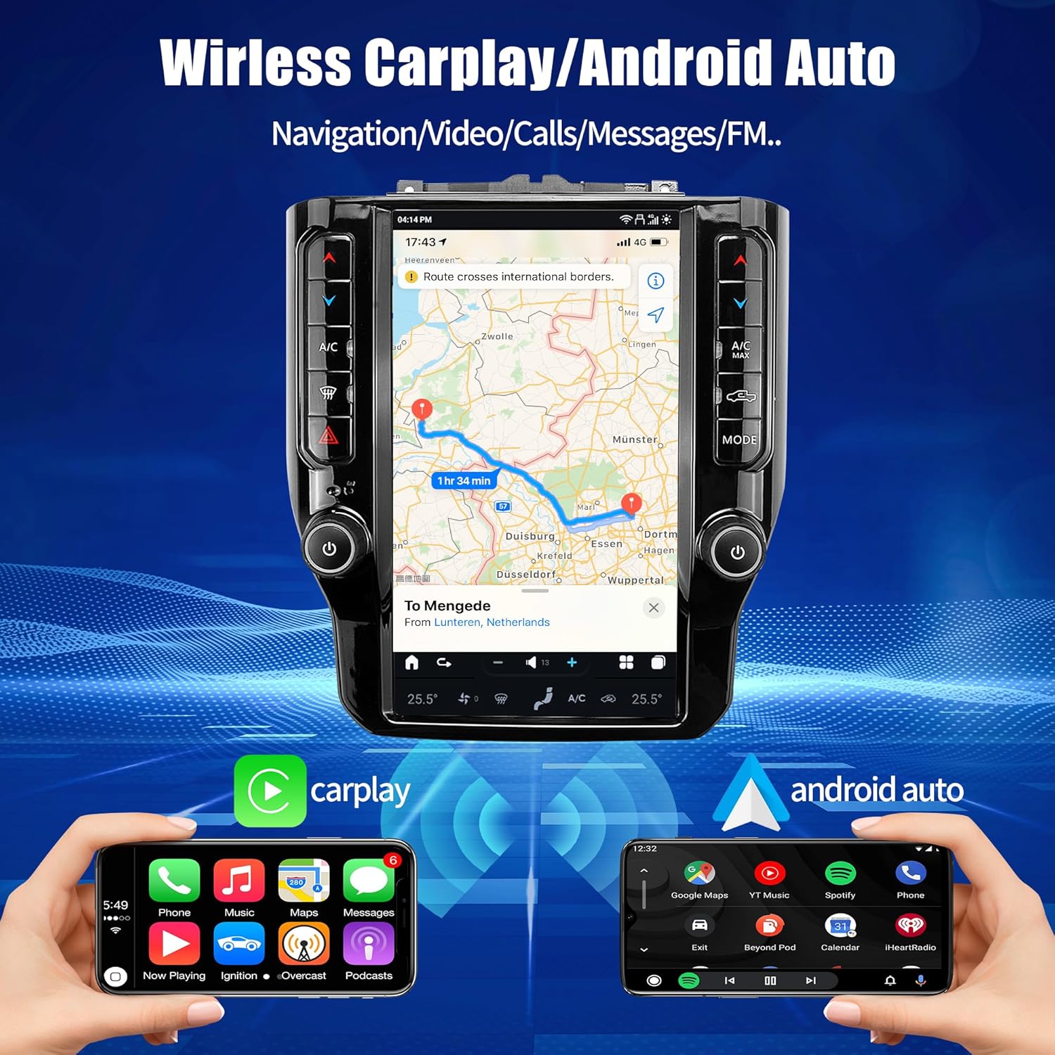 12.1" Tesla Style Android Car Radio for Dodge RAM 1500 2500 3500 4500 2019-2022 - Wireless Carplay, Android Auto, GPS Navigation