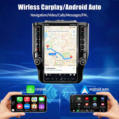 12.1" Tesla Style Android Car Radio for Dodge RAM 1500 2500 3500 4500 2019-2022 - Wireless Carplay, Android Auto, GPS Navigation