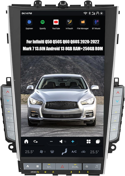 Tesla Android 13 13.6″ Car Radio GPS Navigation for Infiniti Mark7 MK7 Q50 Q50S Q60 Q60S 2020-2022 Car Multimedia Stereo Player Car Video