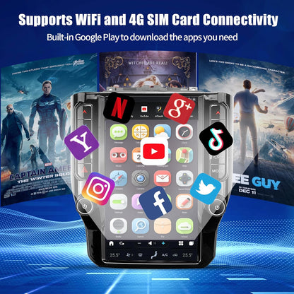 12.1" Tesla Style Android Car Radio for Dodge RAM 1500 2500 3500 4500 2019-2022 - Wireless Carplay, Android Auto, GPS Navigation
