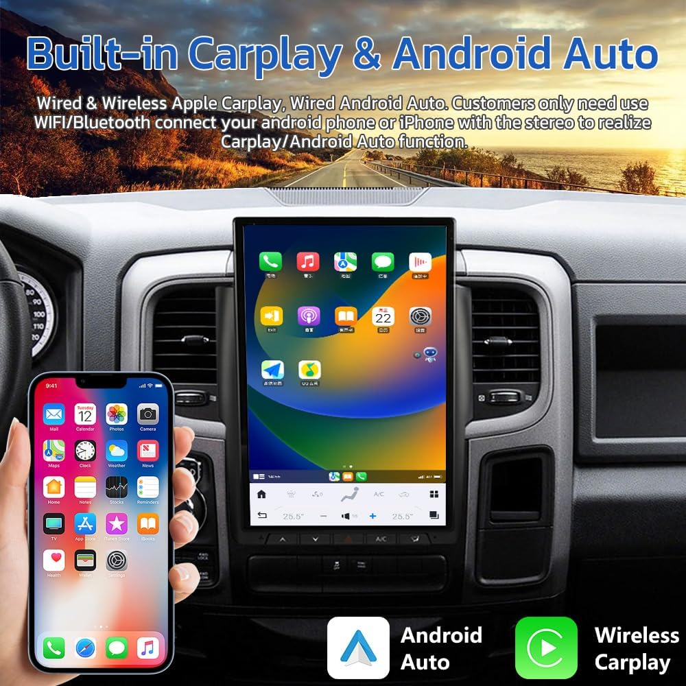 Tesla Android 13 14.4″ Car Radio GPS Navigation For Dodge RAM 2013-2018 Car Multimedia Stereo Player Car Video