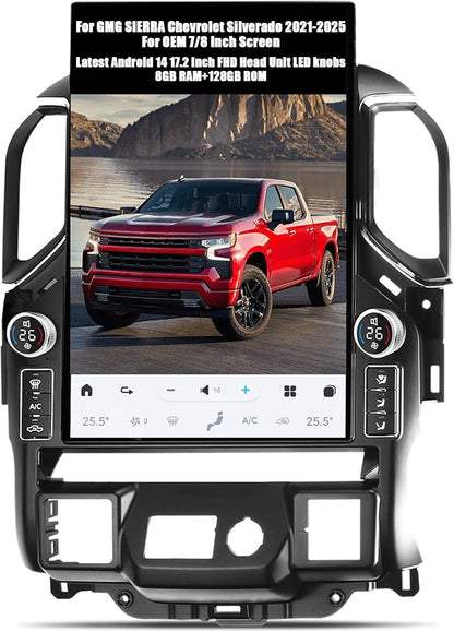 Tesla Android 17.2″ with LED knobs Car Radio GPS Navigation For Chevrolet Silverado GMC Sierra 2019-2025