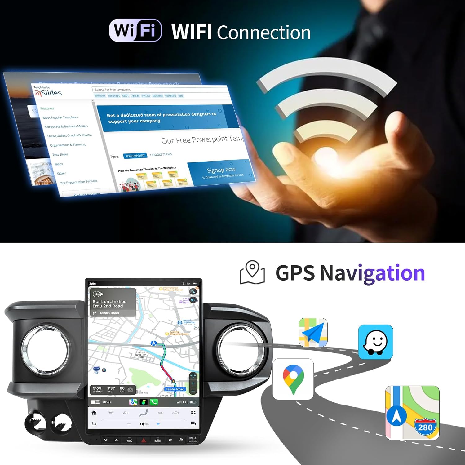 13.8" Android 13 Car Stereo for 2016-2023 Toyota Tacoma | Wireless CarPlay Android Auto | Plug &amp; Play Tesla Style Head Uni