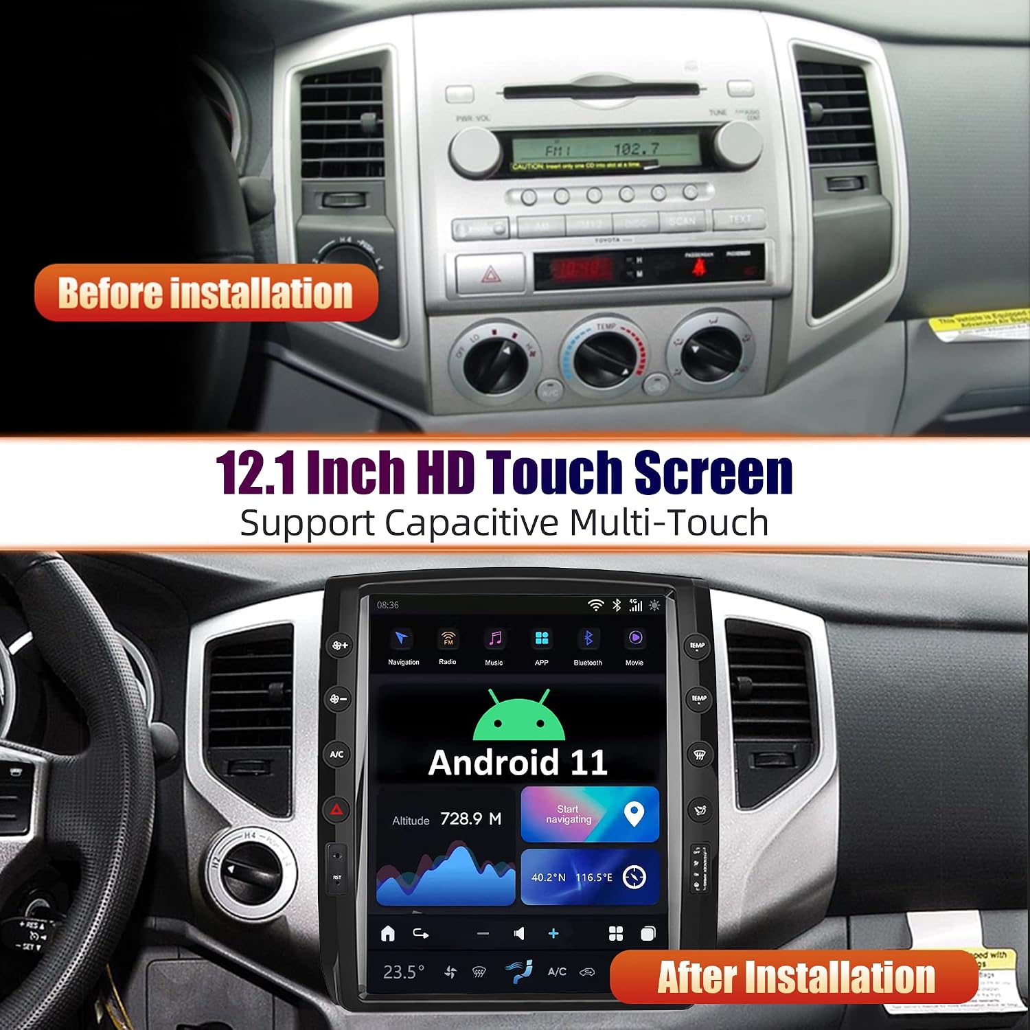 Carify Toyota Tacoma 2005-2015 Tesla Style Android Screen |12.1" Wireless Apple CarPlay &amp; Android Auto