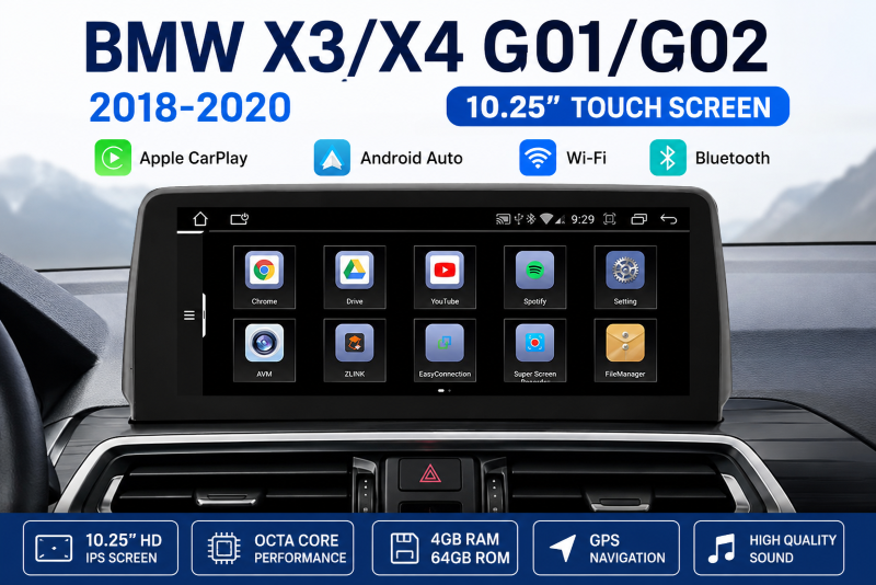 Carify Android 13 Car Stereo for BMW X3/X4 G01 G02 2018-2020 | 10.25" Wireless Apple CarPlay, GPS Navigation