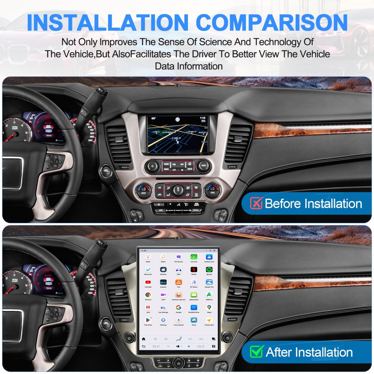 GMC Yukon Chevrolet Tahoe Suburban 2015-2018 15.6" Tesla Style Android Car Stereo | Wireless Apple CarPlay &amp; Android Auto