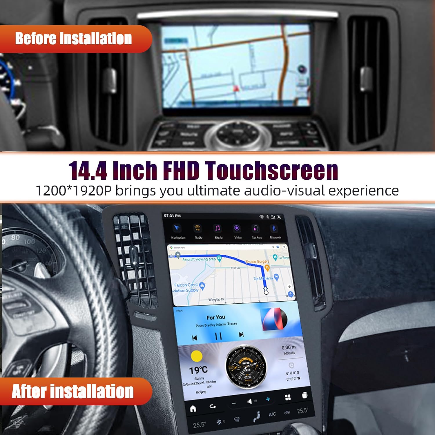 Carify 14.4" Tesla Style Android 13 Car Screen For Infiniti G37 2007-2013 | Wireless Apple CarPlay &amp; Android Auto