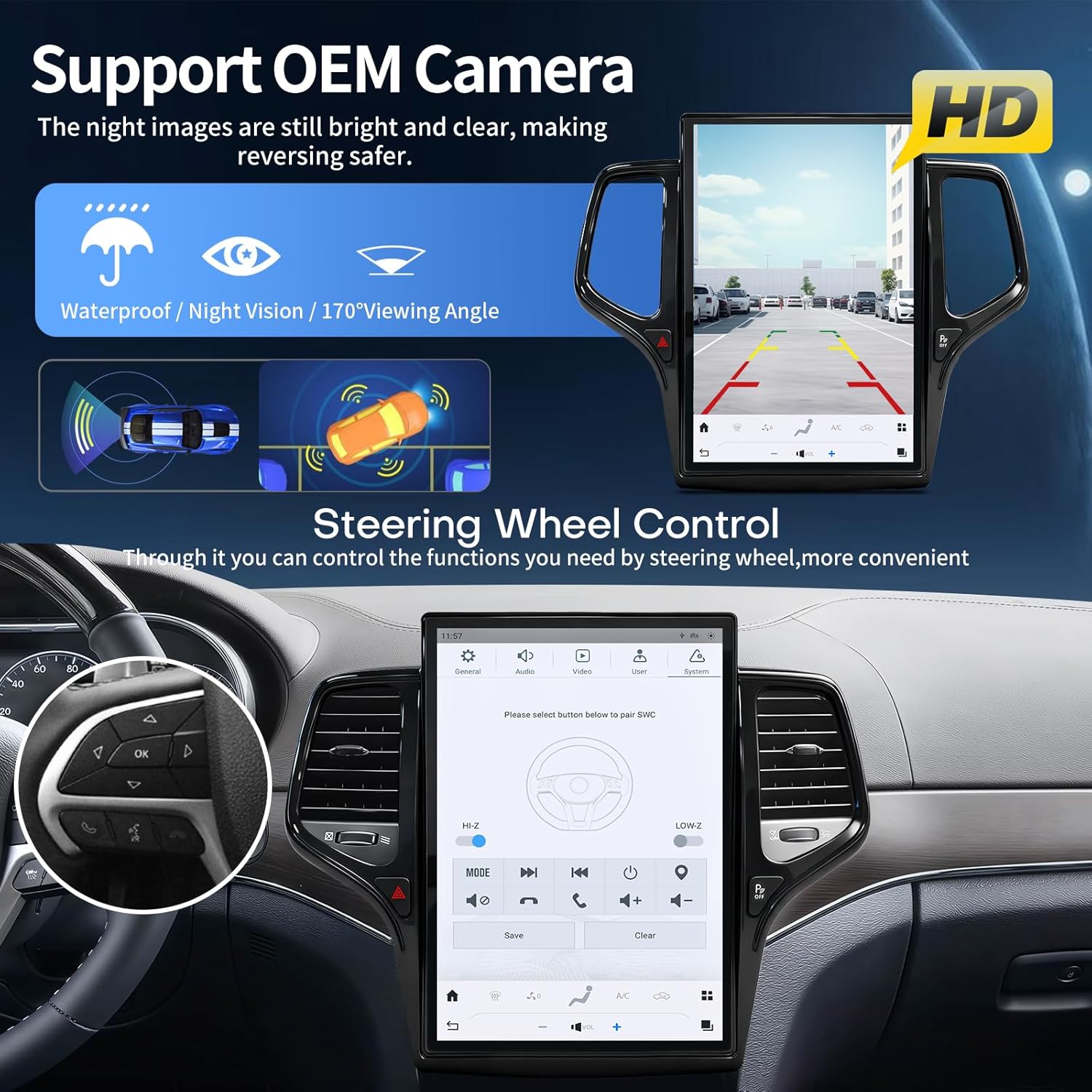 Carify 14.5" Tesla Style Android Screen for Jeep Grand Cherokee 2014-2020 | Wireless Apple CarPlay &amp; Android Auto
