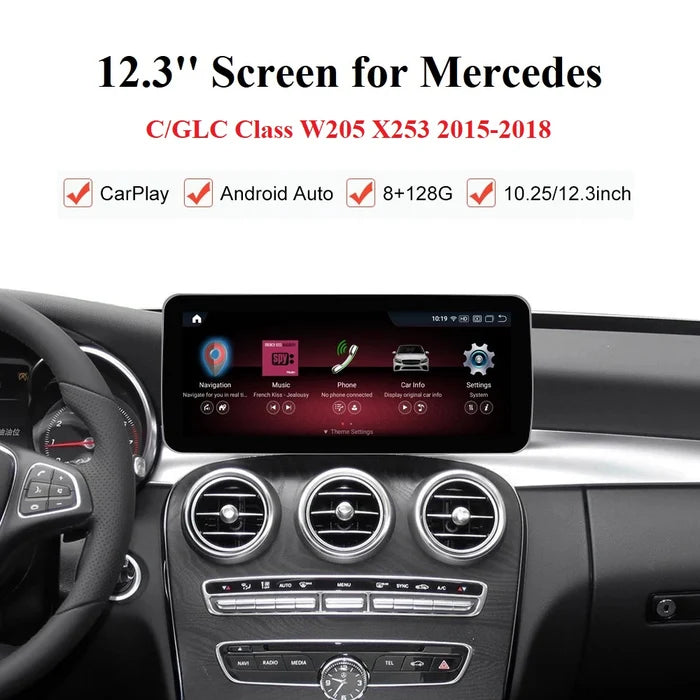 Carify Android 13 10.25"/12.3" Car Stereo for Mercedes-Benz C-Class W205 &amp; GLC-Class X253 (2015-2018) | Wireless Apple CarPlay