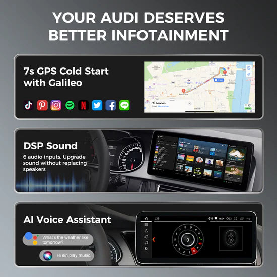 12.3" Android 13 Touch Screen for Audi Q7 2016-2019 | Wireless CarPlay Android Auto GPS Navigation Multimedia Player
