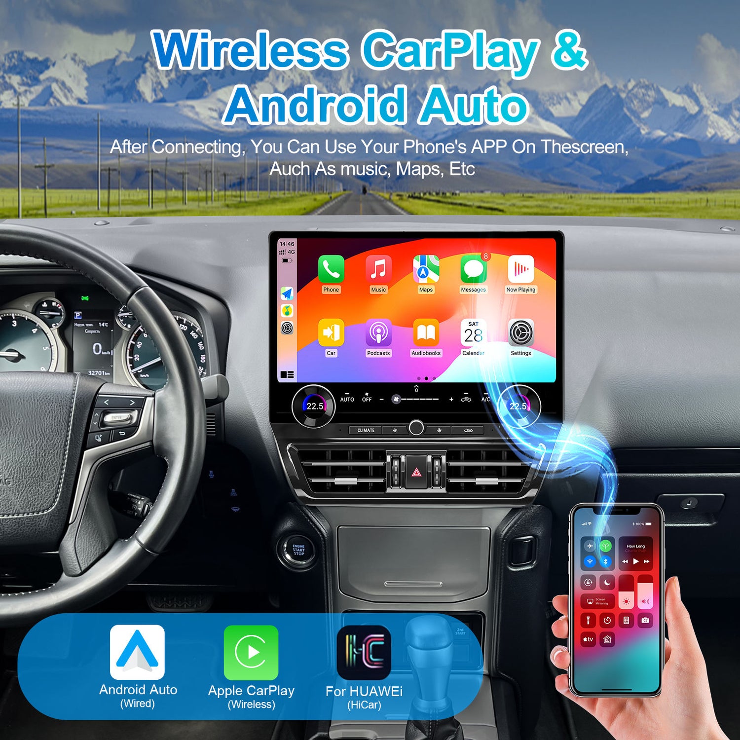 16.8" Tesla Style Android Screen for Toyota Land Cruiser Prado 2010-2021 | GPS Navigation